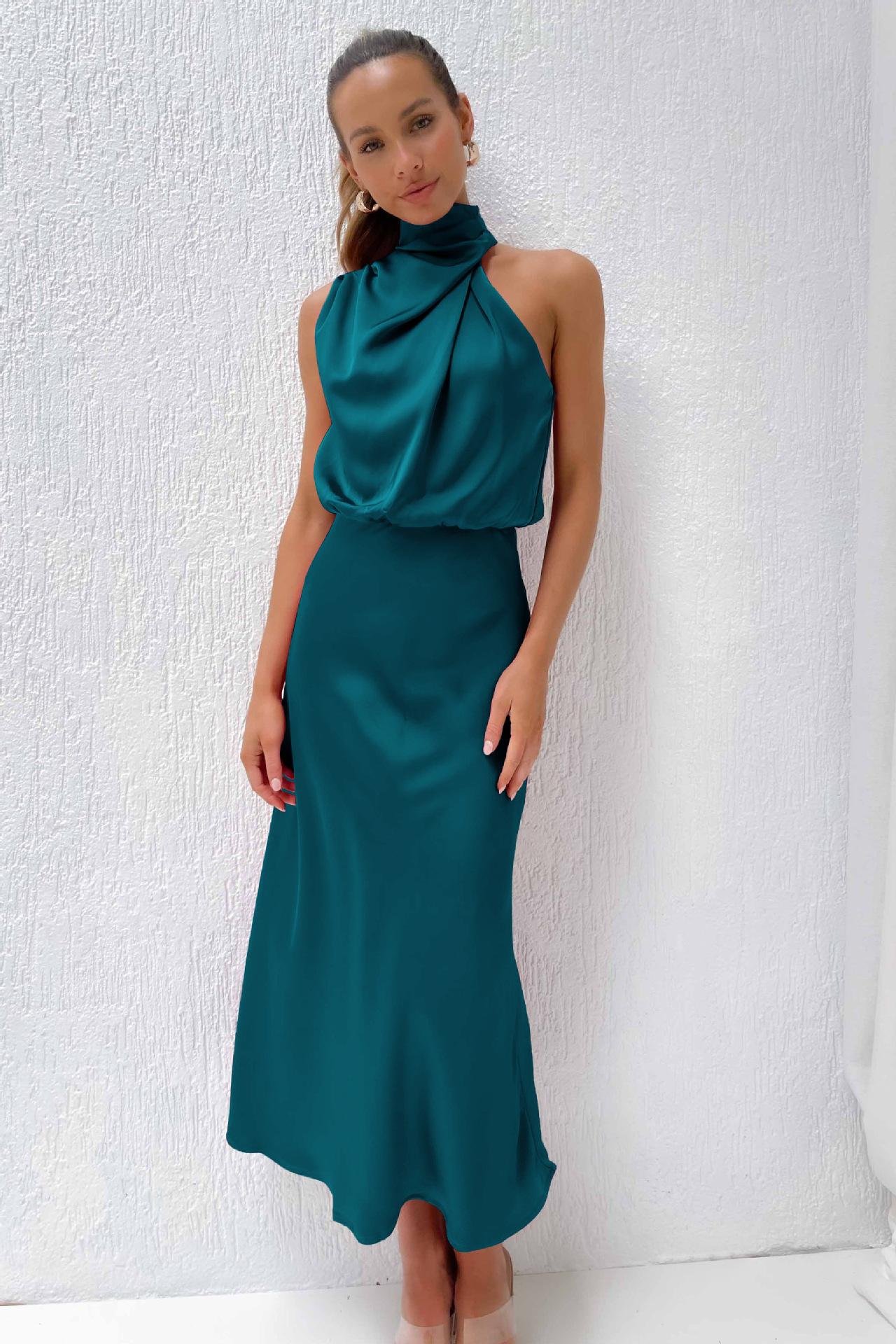 Women's Solid Color High-grade Satin Elegant Dress 6