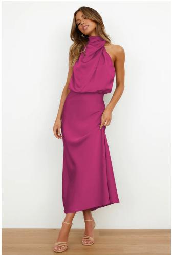 Women's Solid Color High-grade Satin Elegant Dress 11