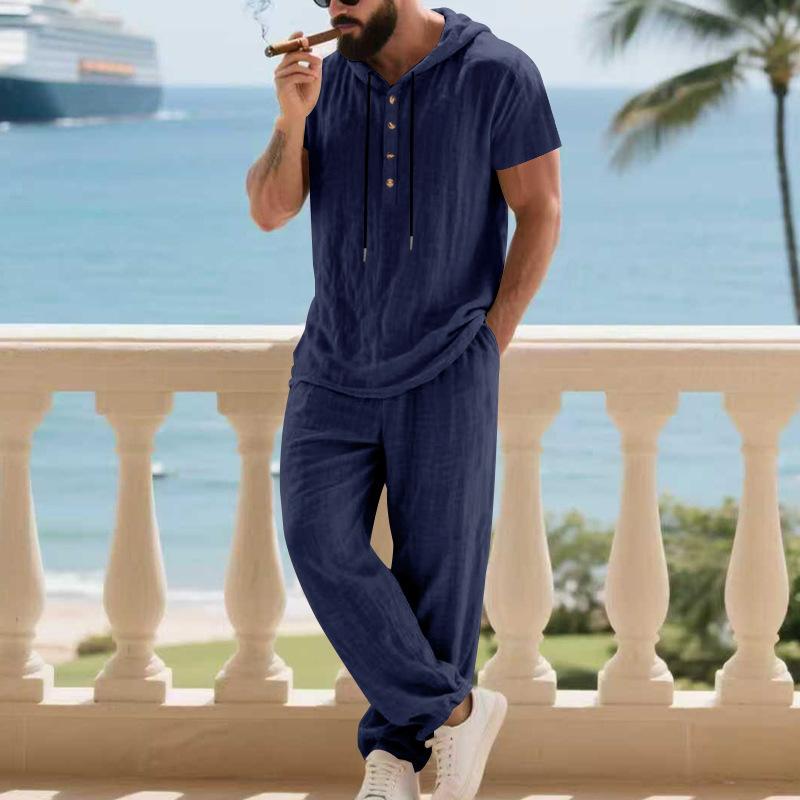 Mens Casual Loose-fitting Breathable Top And Pants 12
