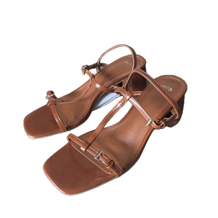 Casual High-heeled Open-toe Sandals Women's Shoes Square Toe
