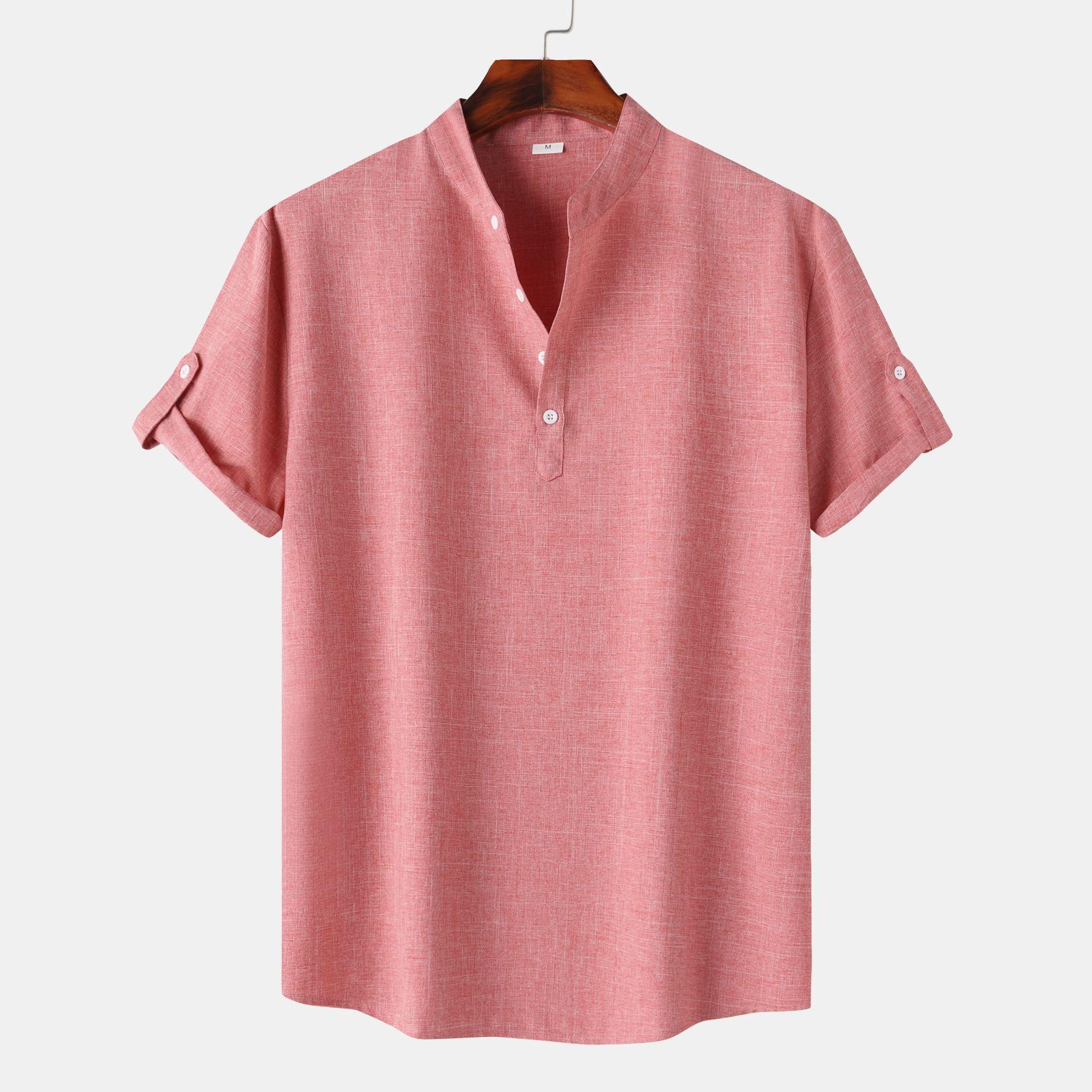 Men's Solid Color Stand Collar Short Sleeve Shirt 3