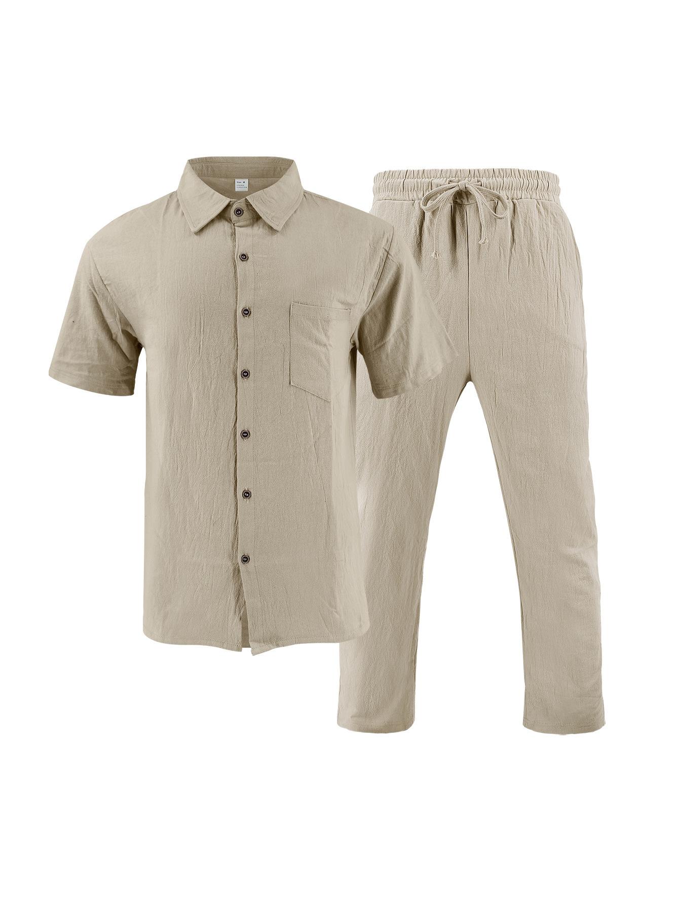 Mens Casual Trendy Short-Sleeve Shirt Set 8