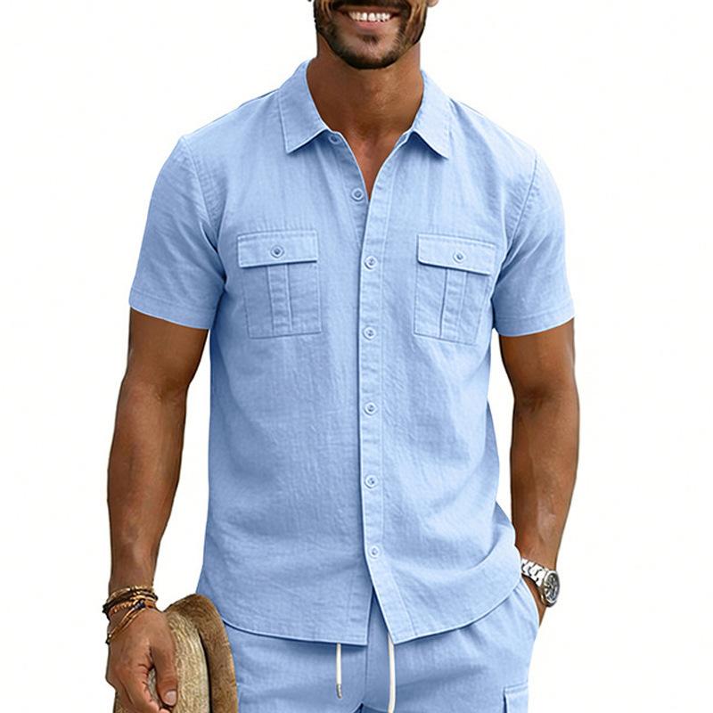 Multi-Pocket Cargo Lapel Short-Sleeve Casual Shirt 4