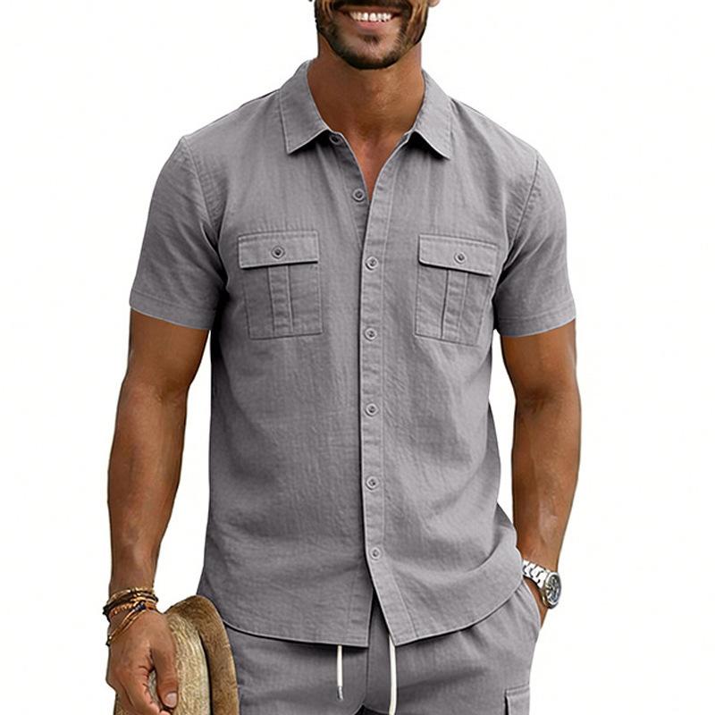 Multi-Pocket Cargo Lapel Short-Sleeve Casual Shirt 7
