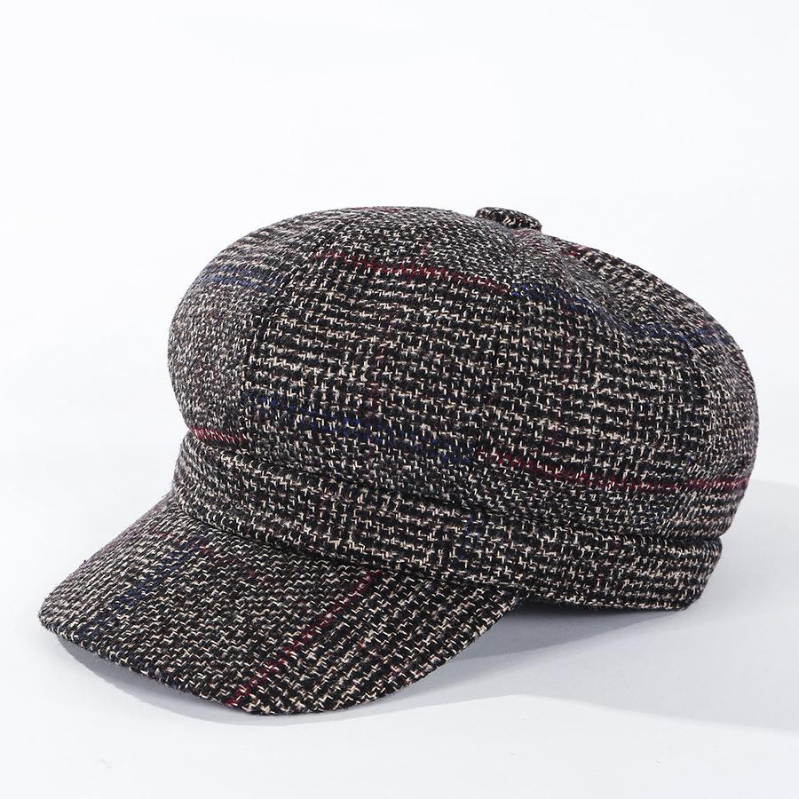 Thickened Plaid Woolen Octagonal Cap Women 9