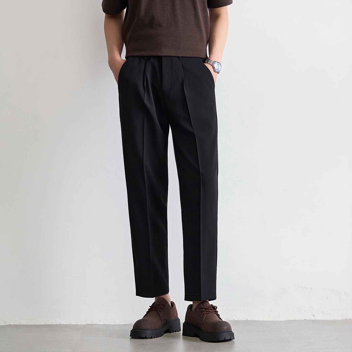 Mens Cropped Relaxed-fit Straight-leg Dress Pants With A Sleek Drapey Feel 7