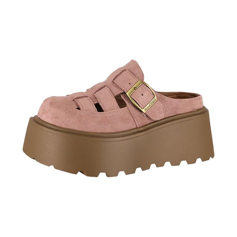 Small Chunky-soled Closed-toe Mule Sandals Hollow-out Roman Style Slippers 5