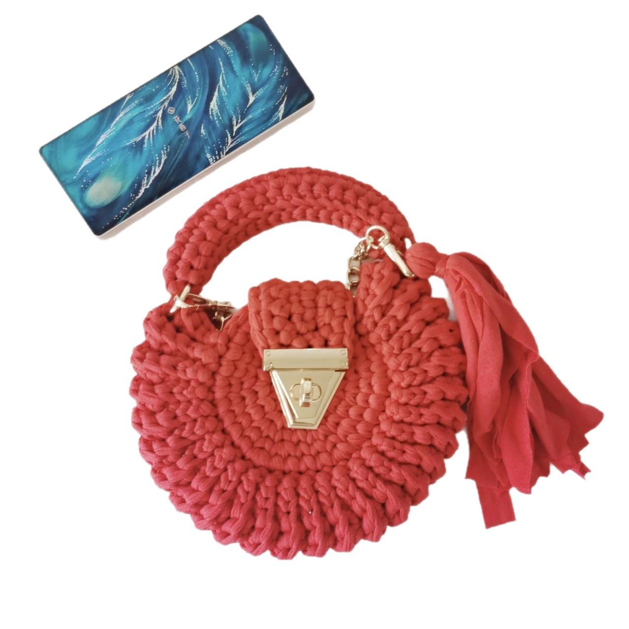 Bohemian Womens Solid-Colored Fabric-Strap Crochet Bag 5