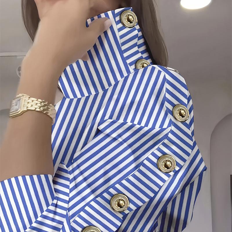 Striped Long-sleeve Casual Shirt For Women 3