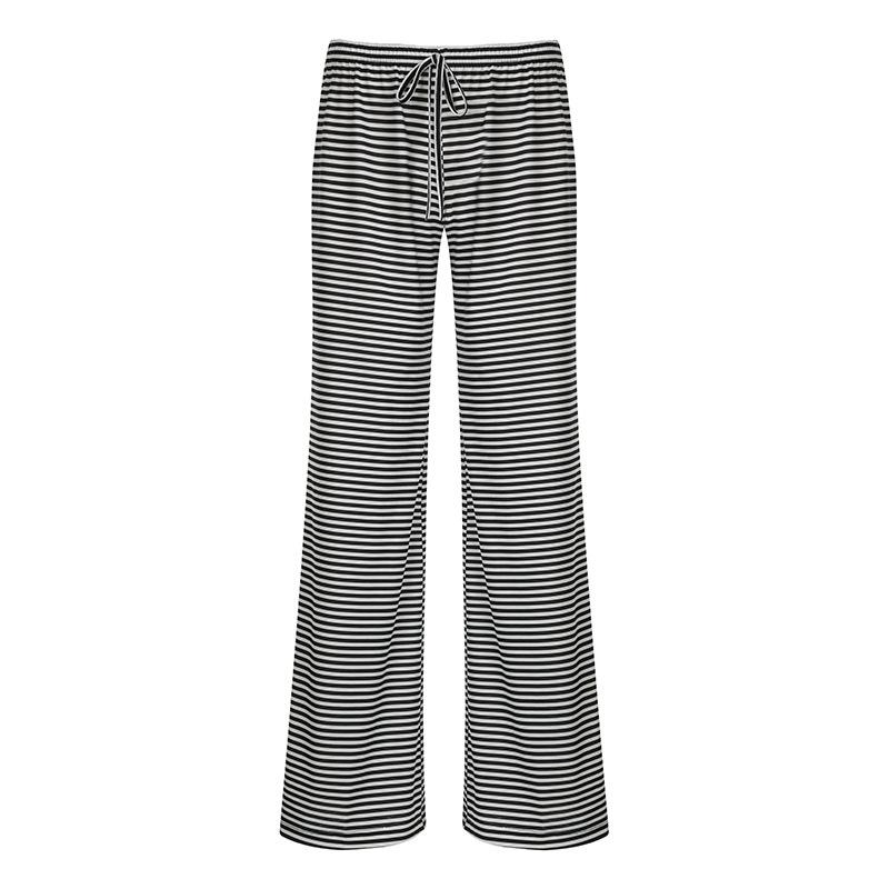 Women's Striped Print Trousers Y2K Fashion Casual Lace Up Home Straight  Wide-leg Pants