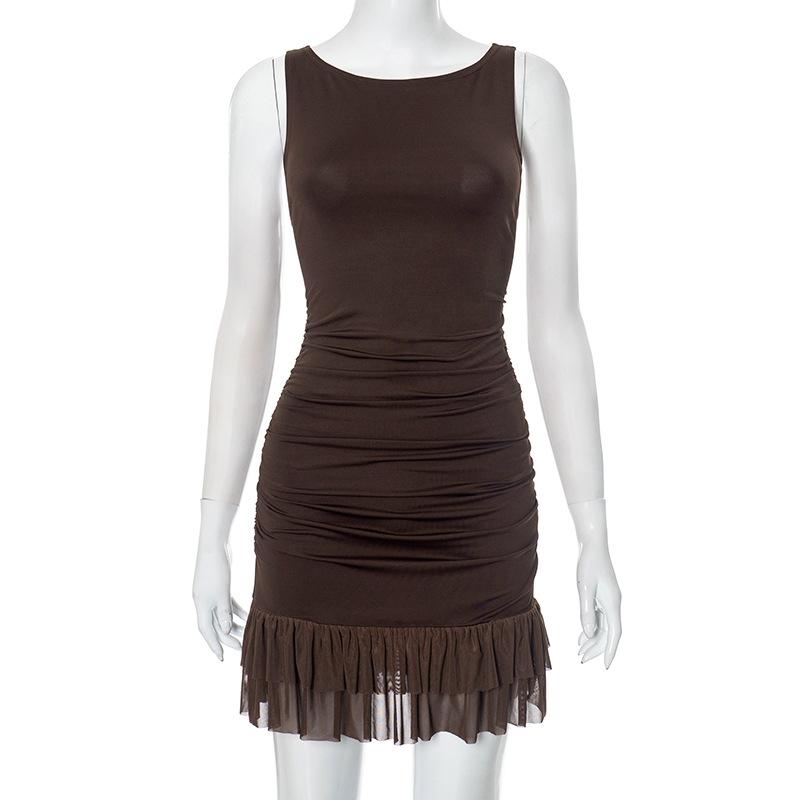 Women's Sleeveless Pleated Lace Dress