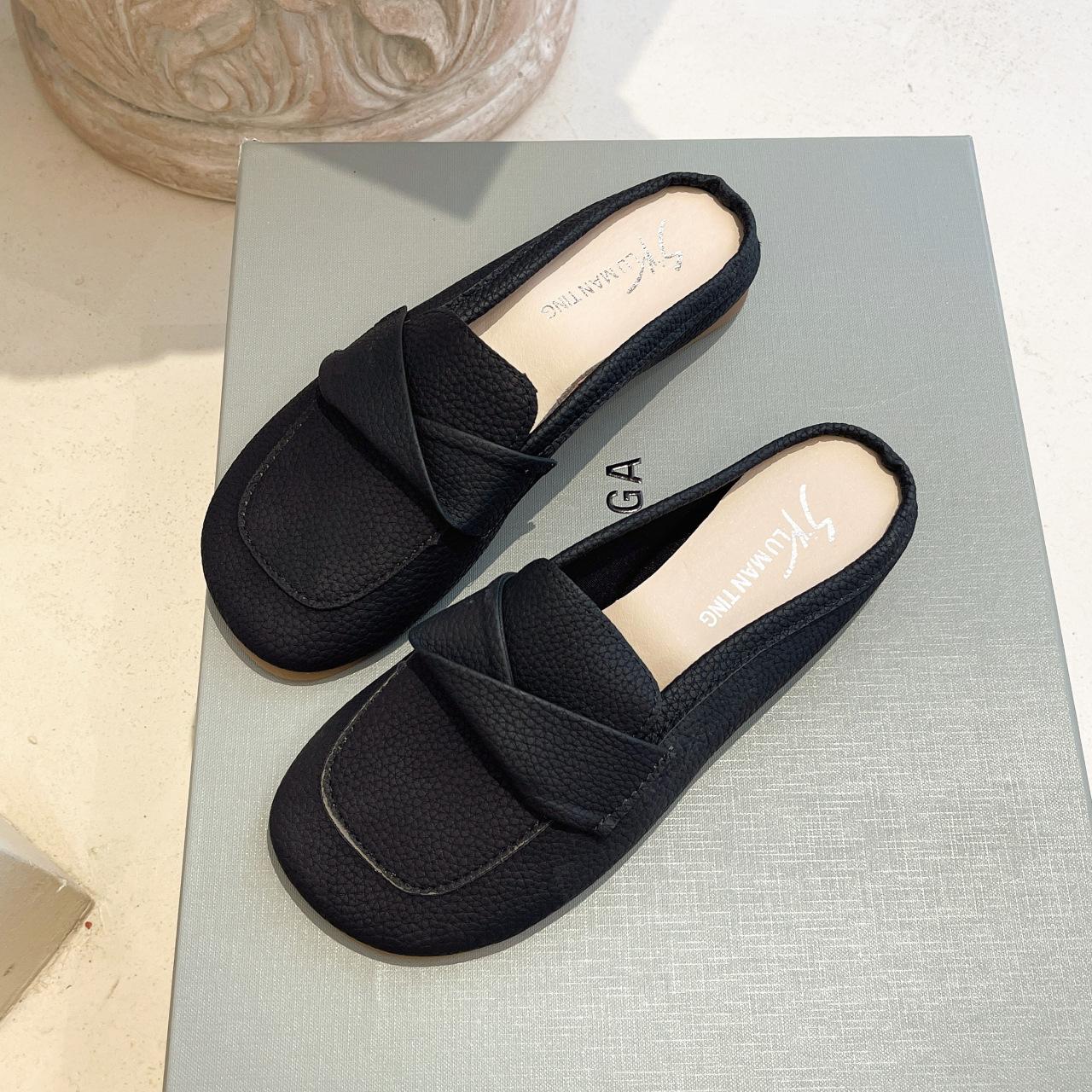 Closed Toe Loafers Half Slippers Women Soft Bottom Heel Grandma Shoes Sandals Women 4
