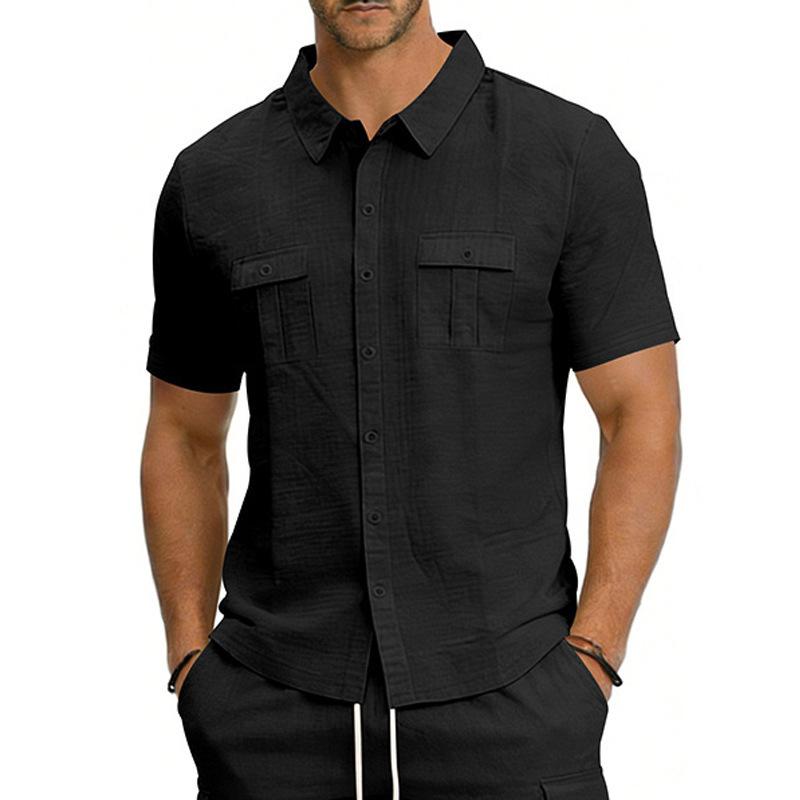 Multi-Pocket Cargo Lapel Short-Sleeve Casual Shirt 6