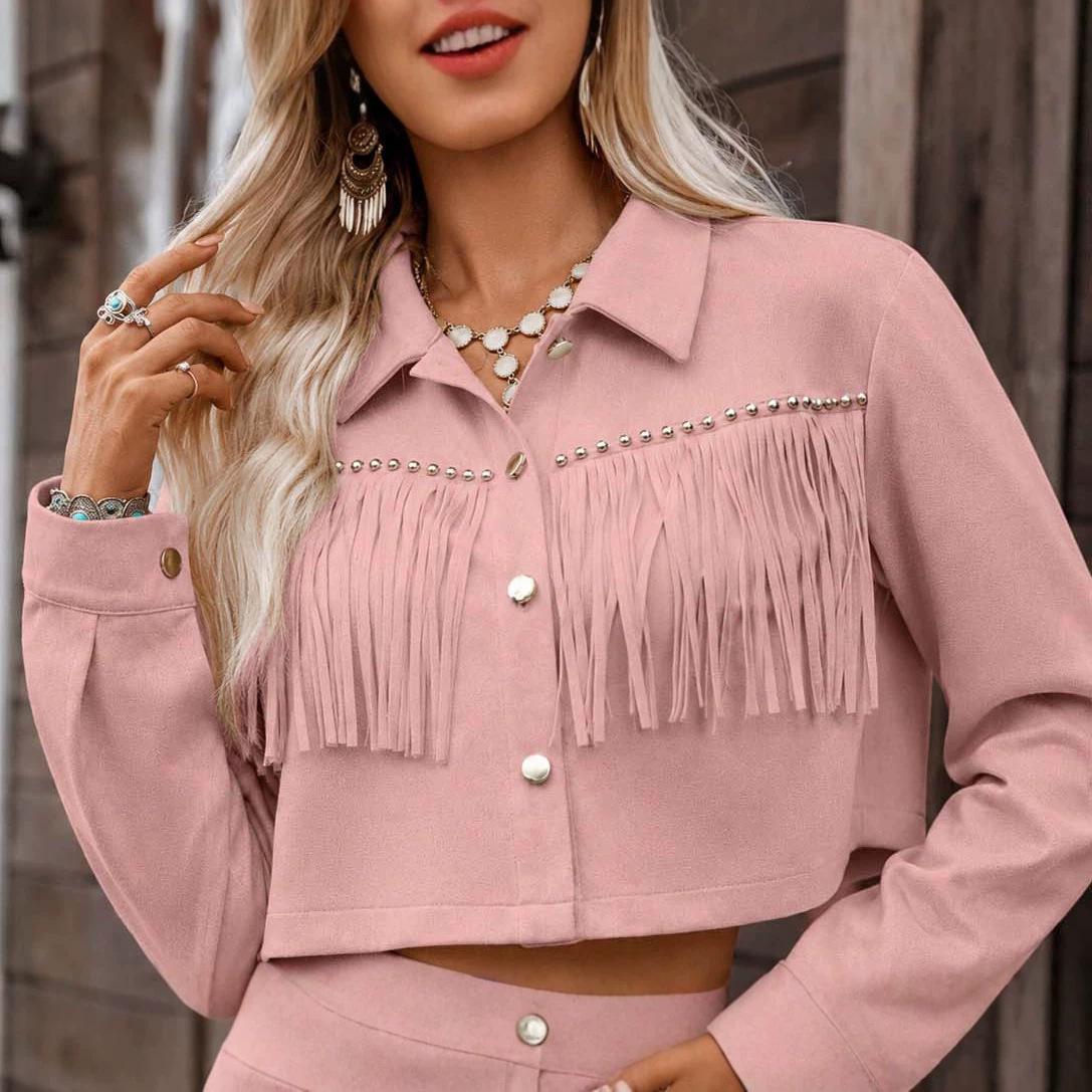 Fringe Faux Suede Short Womens Jacket 3
