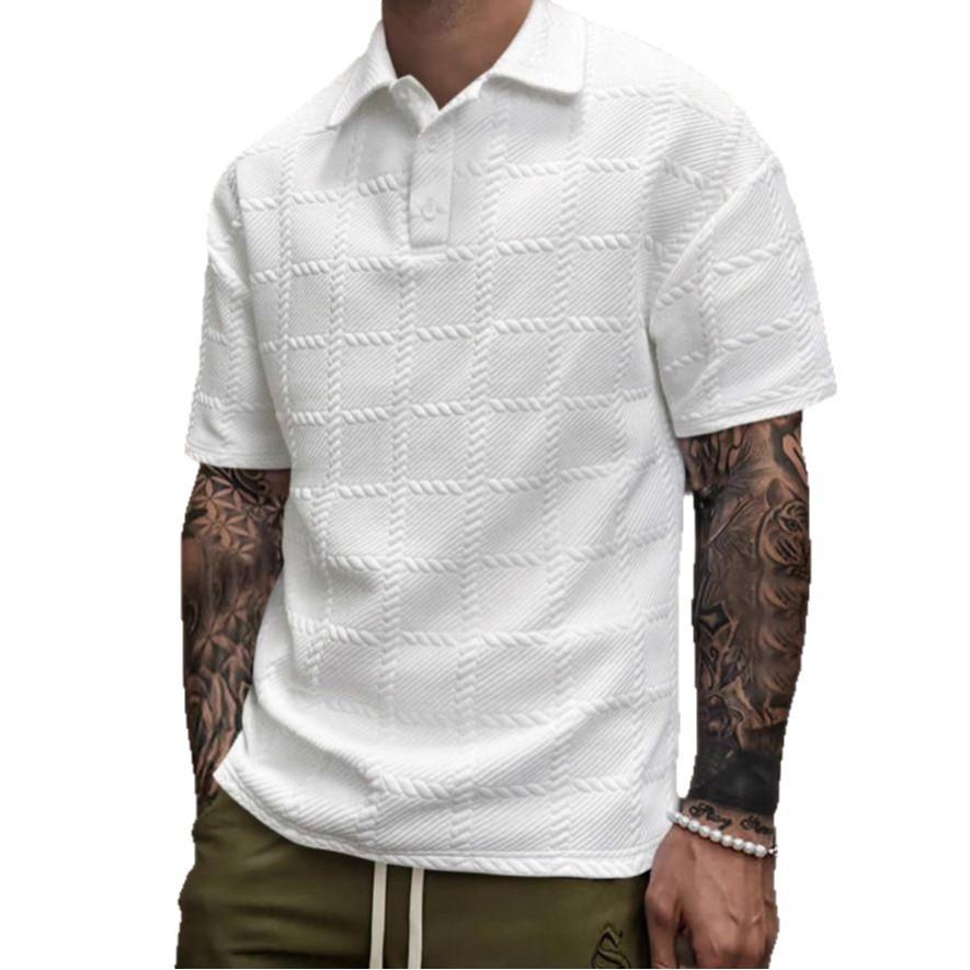 Mens Textured Short-Sleeve Polo Shirt With A Turn-Down Collar 5