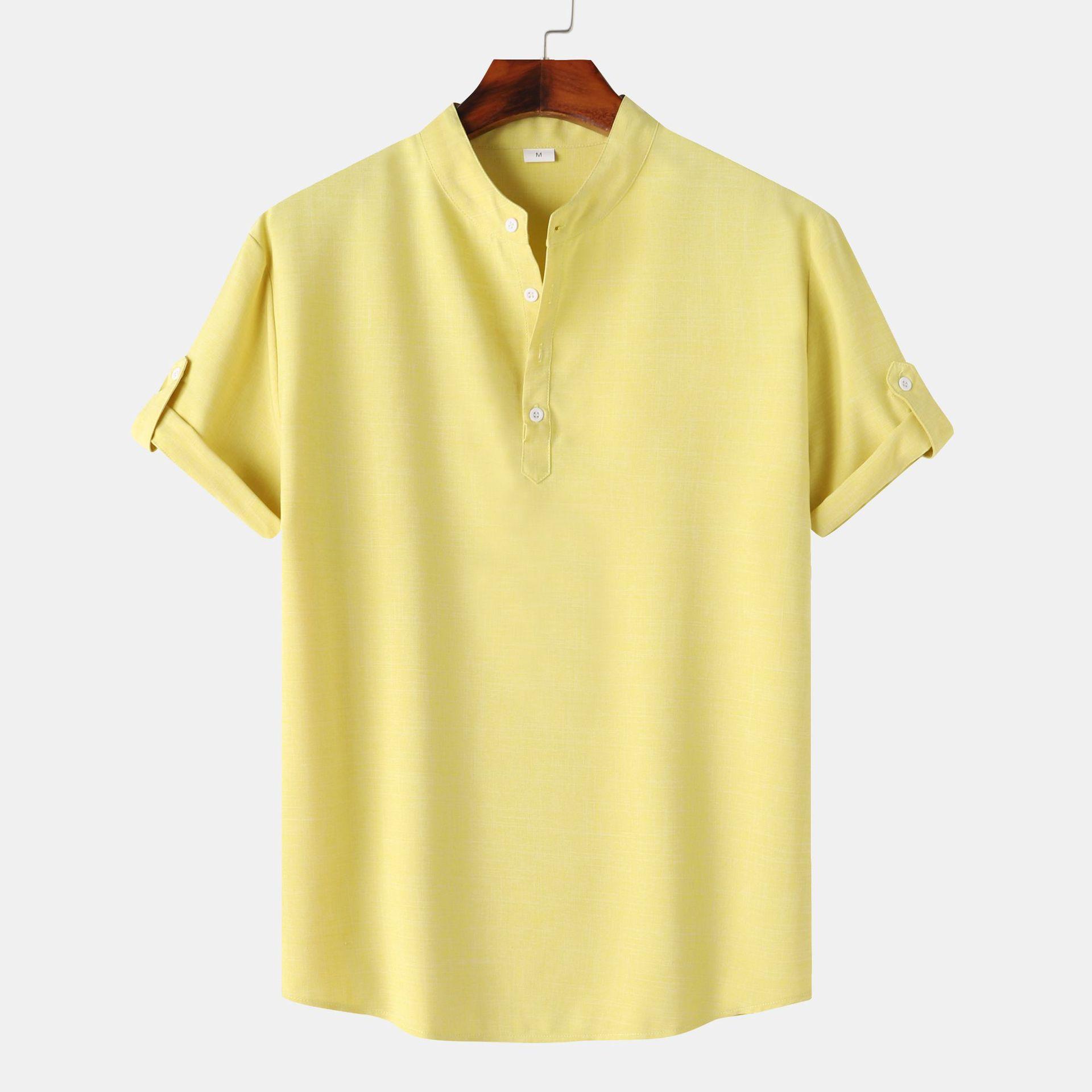 Men's Solid Color Stand Collar Short Sleeve Shirt 9