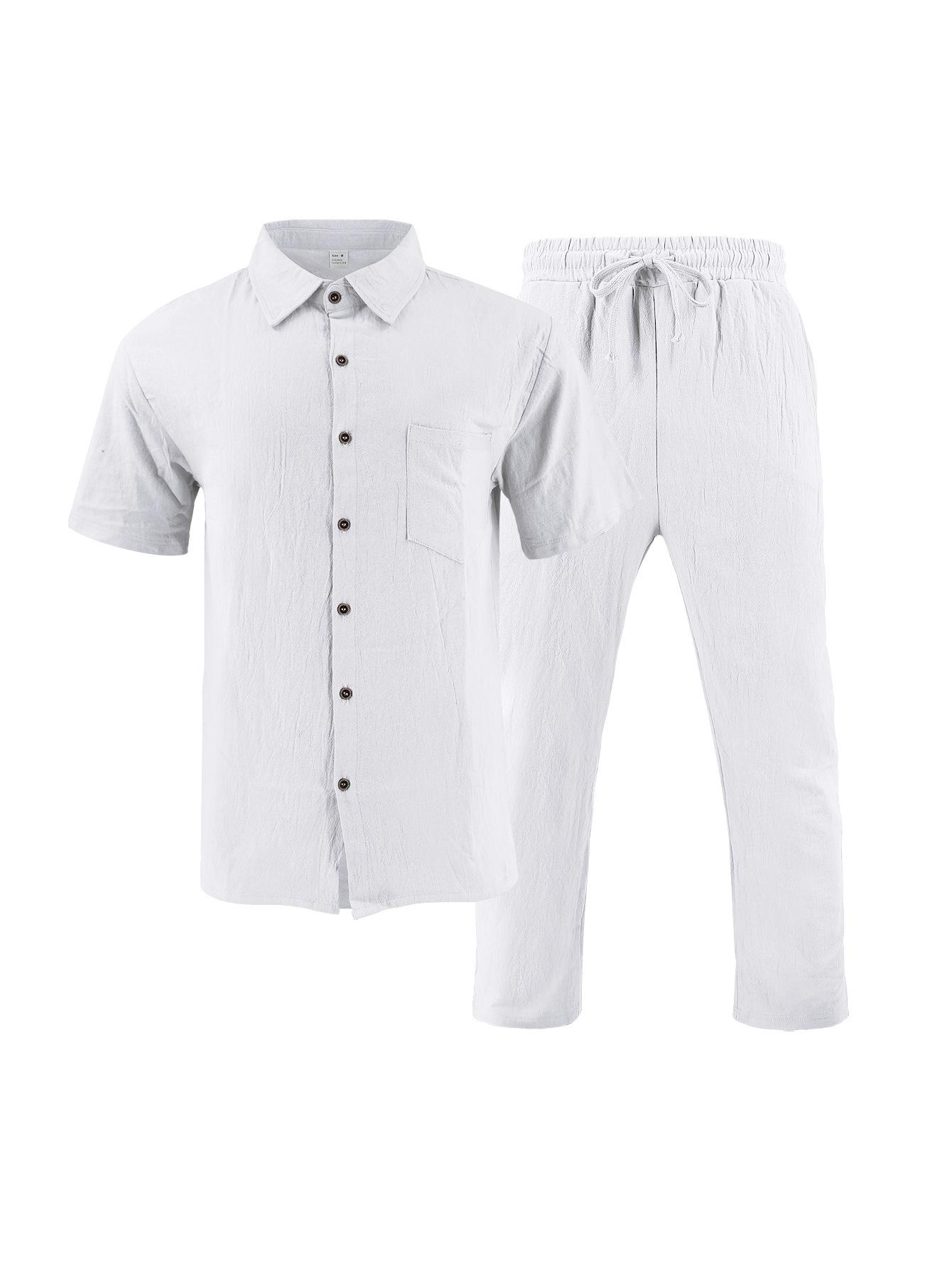 Mens Casual Trendy Short-Sleeve Shirt Set 9