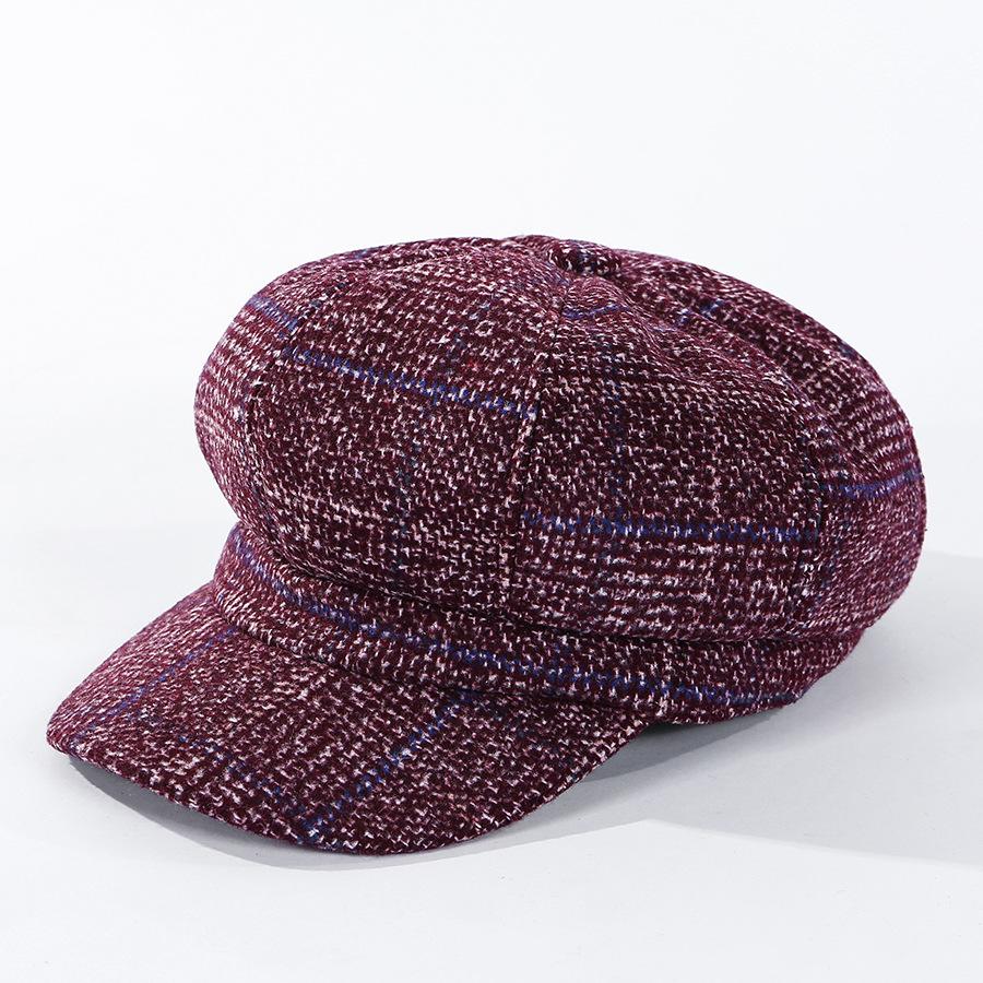 Thickened Plaid Woolen Octagonal Cap Women 10