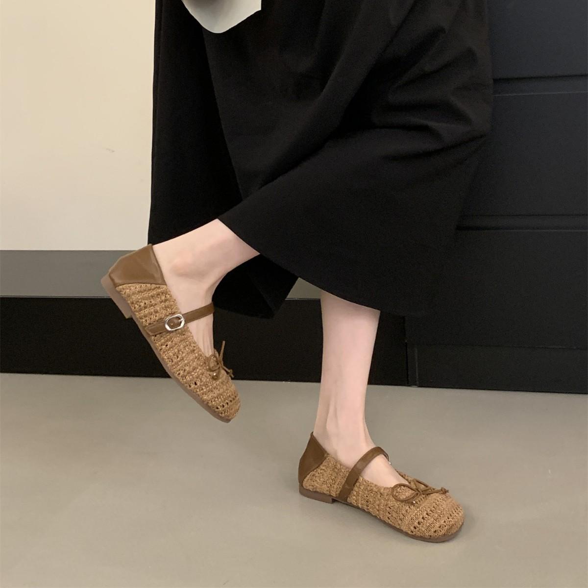 Retro Hollow Breathable Woven Mary Jane Shoes Women 3