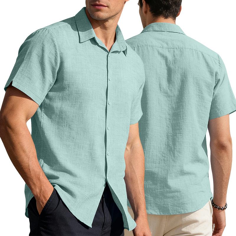 Mens Quick-Dry Short-Sleeve Breathable Solid-Color Lapel Casual Business Shirt