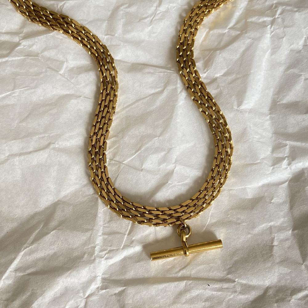 Fashion Simple Style T-shaped Pendant Titanium Steel 18K Gold Plating Basic Chain Necklace 3