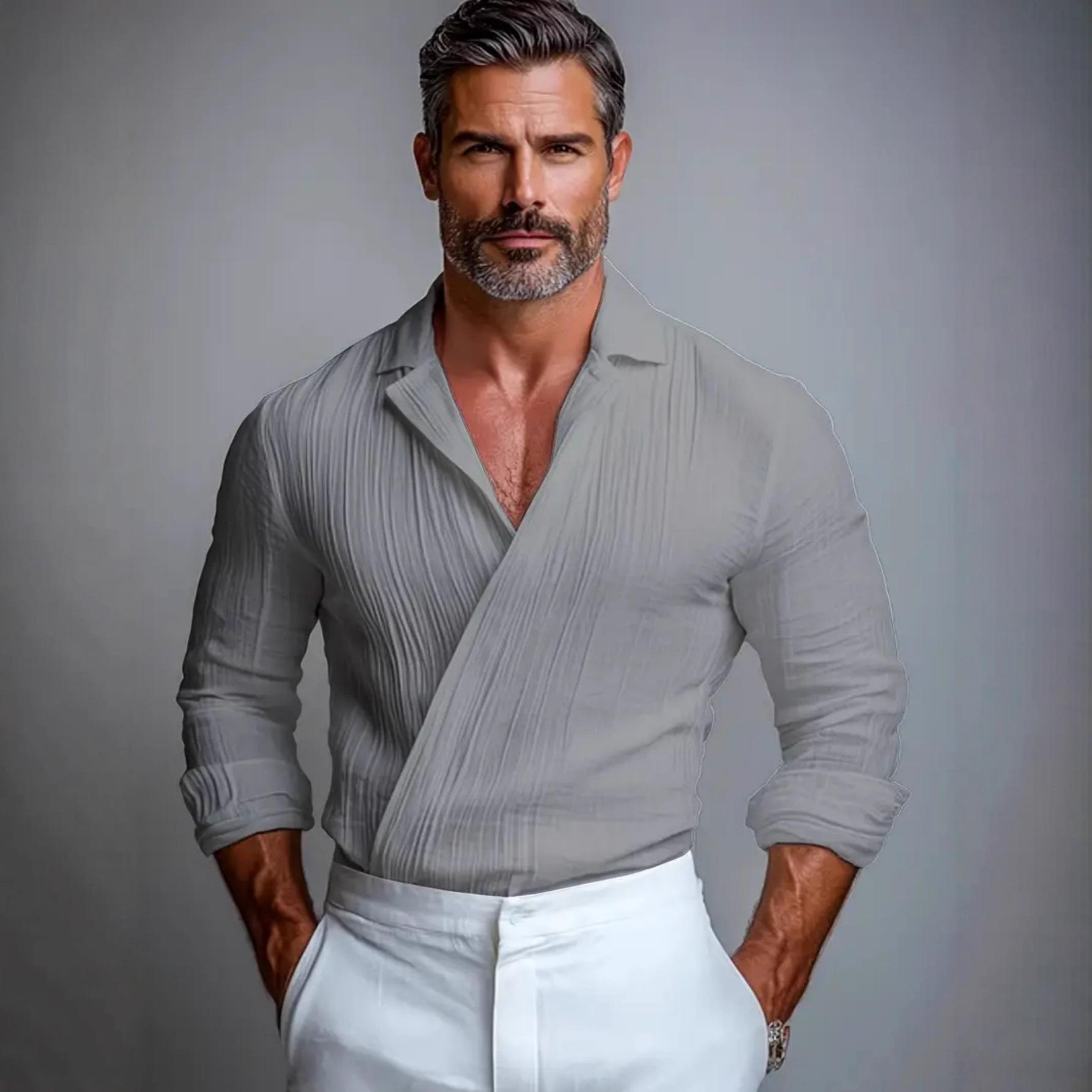 Business-Casual American-Style Long-Sleeve Mens Shirt 3