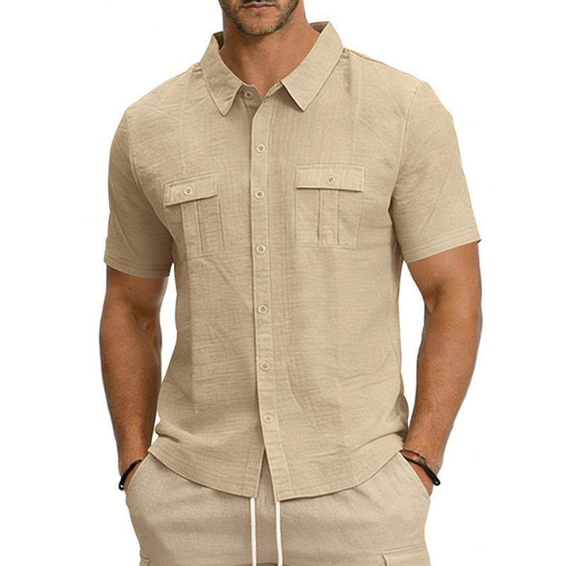 Multi-Pocket Cargo Lapel Short-Sleeve Casual Shirt 9
