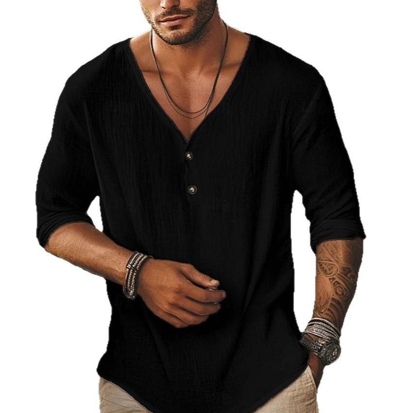 Men's V-neck Lapel Long-sleeve Shirt 5