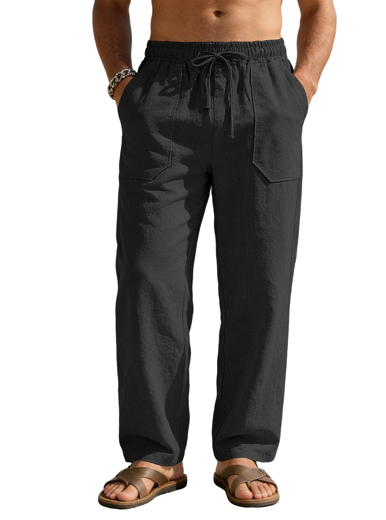 Men's Simple Cotton-Linen Loose-Flowing Wide-Leg Casual Instagram-Style Trousers 8
