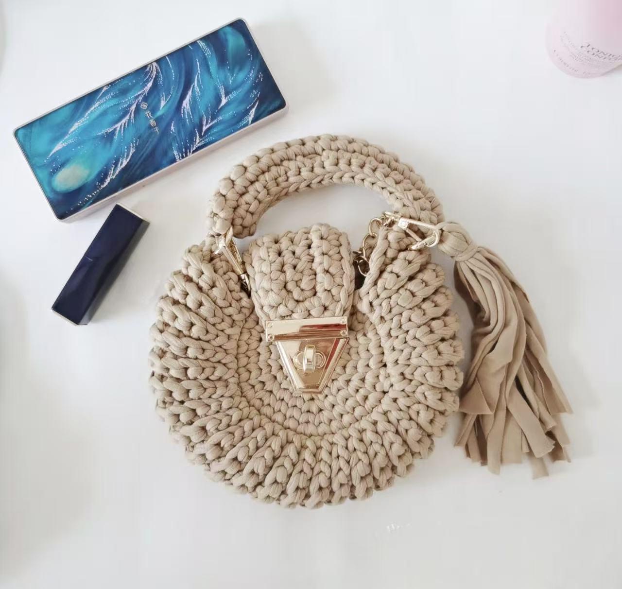 Bohemian Womens Solid-Colored Fabric-Strap Crochet Bag 10