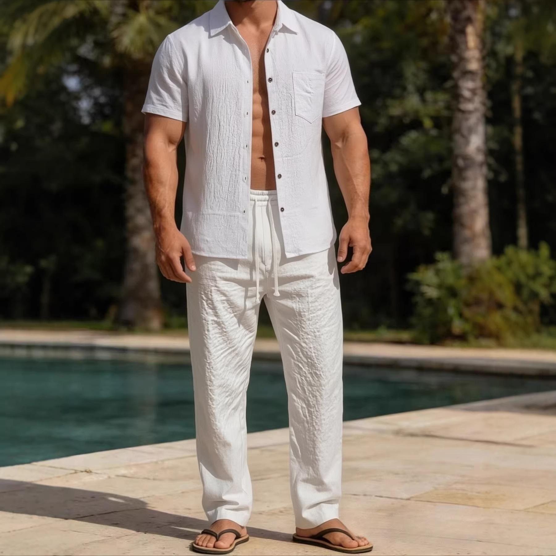 Mens Casual Trendy Short-Sleeve Shirt Set 4