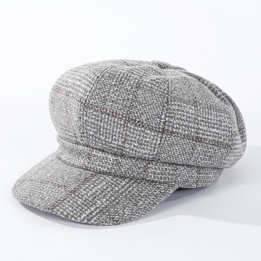 Thickened Plaid Woolen Octagonal Cap Women 6
