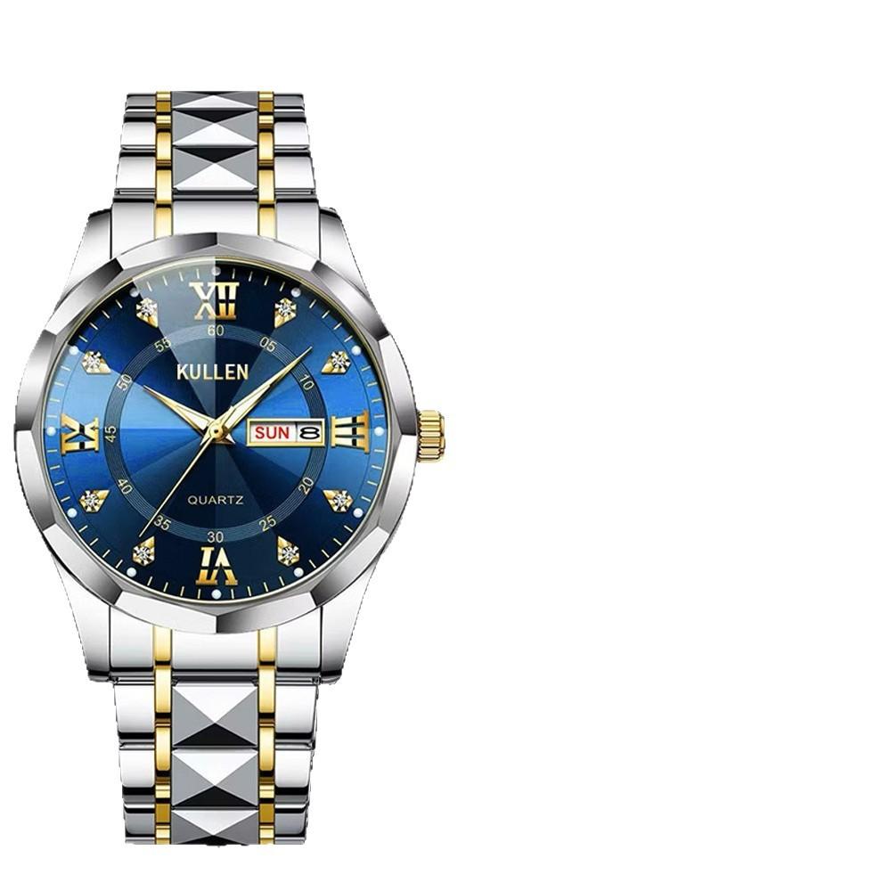 Mens Simple High-End Alloy Diamond-Encrusted Non-Mechanical Quartz Watch 4