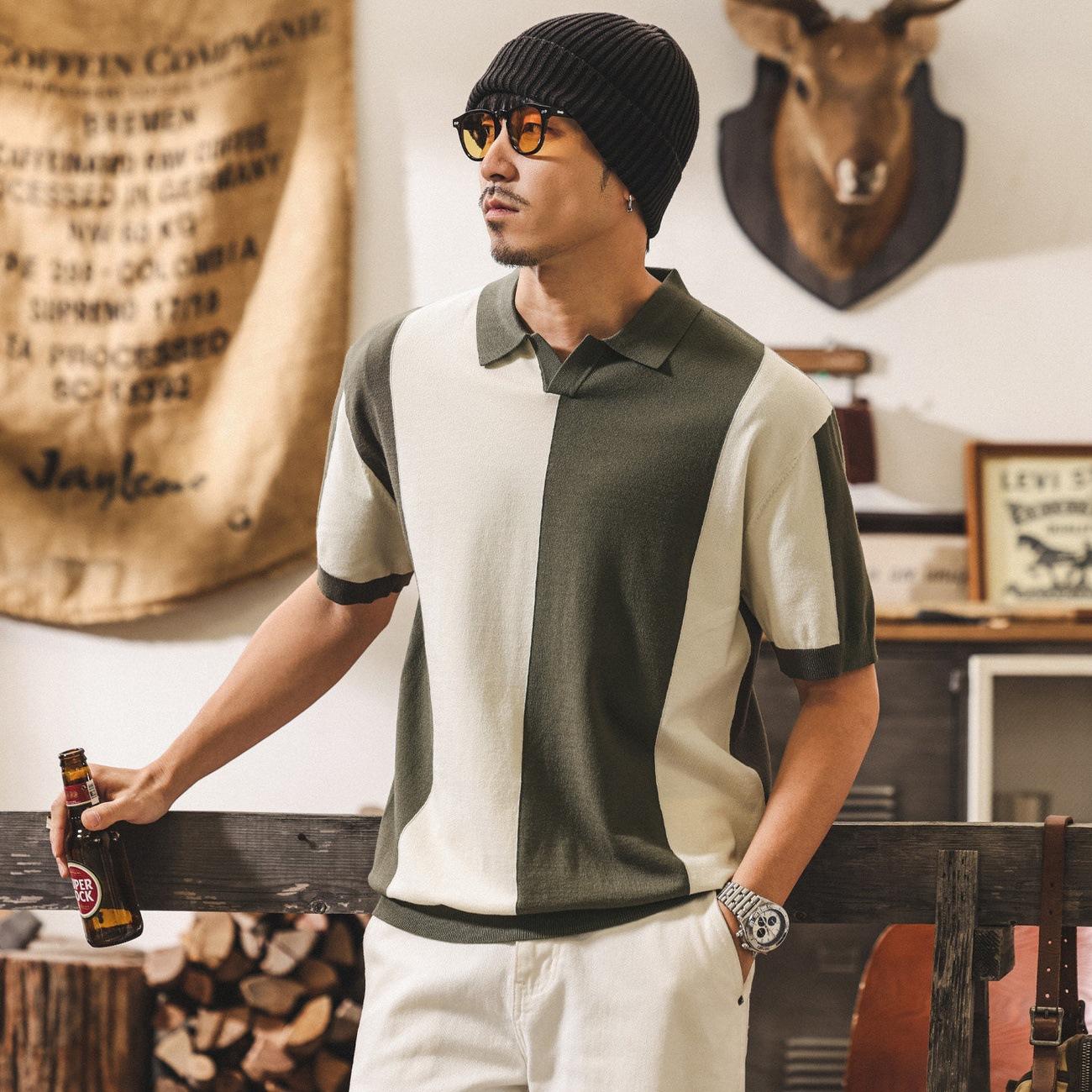 American-style Retro Color-block Short-sleeve 6