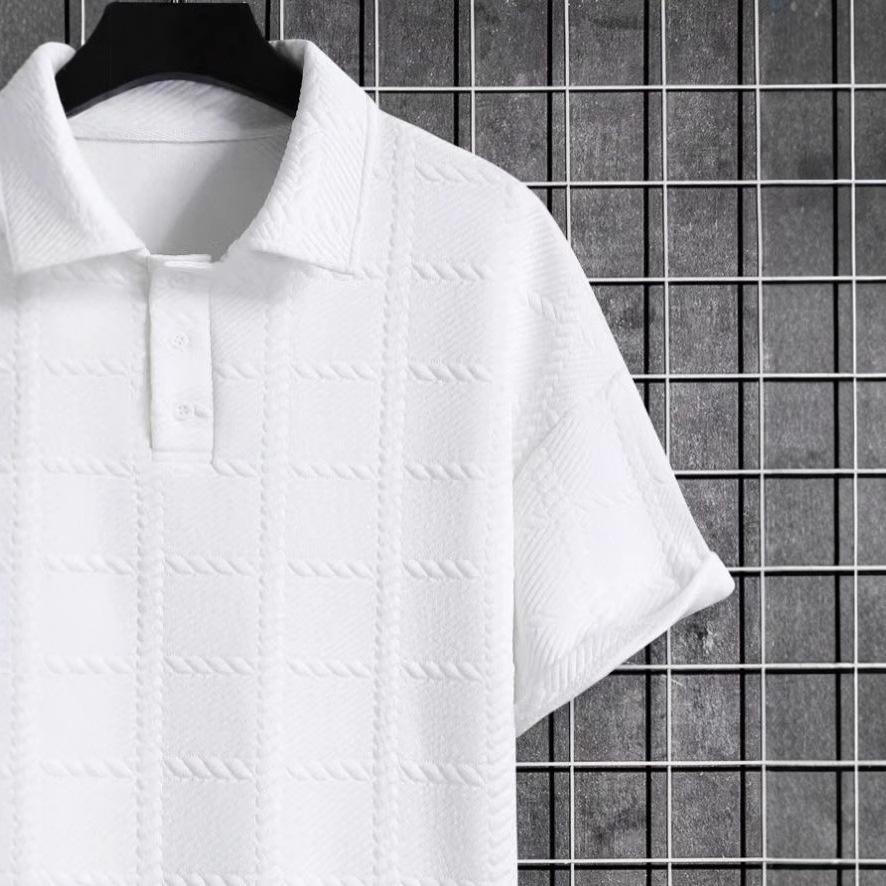 Mens Textured Short-Sleeve Polo Shirt With A Turn-Down Collar 4