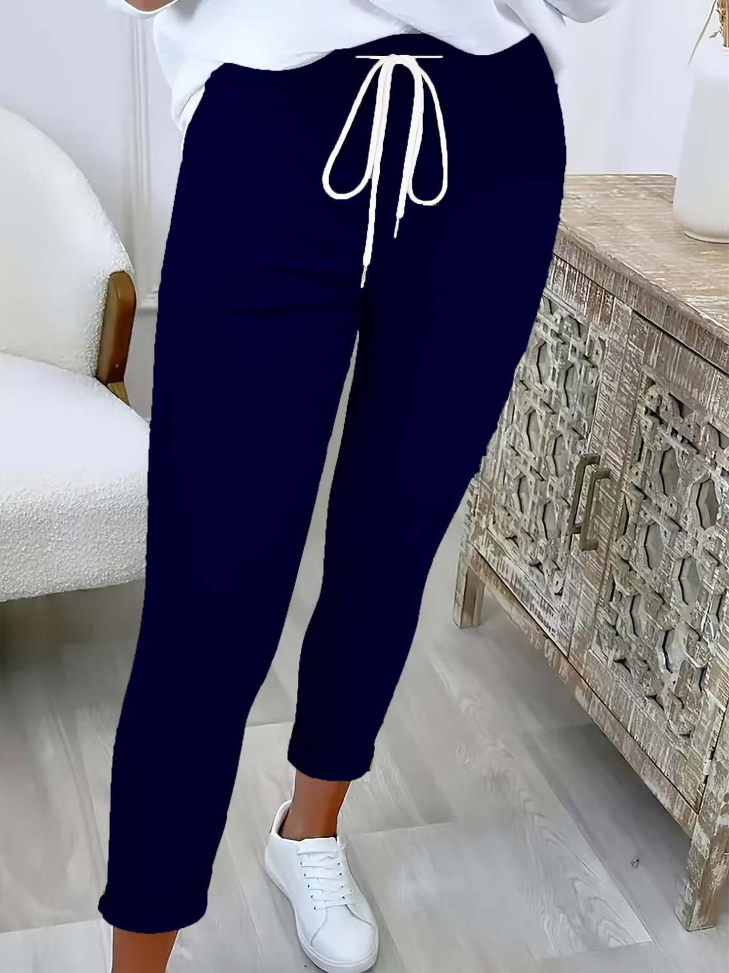 Womens Ankle-cuffed Solid-color Versatile Chic Casual Trousers 9