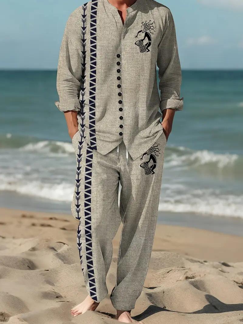 Spring Autumn Casual Lapel Long-Sleeve Mens Shirt Set 8