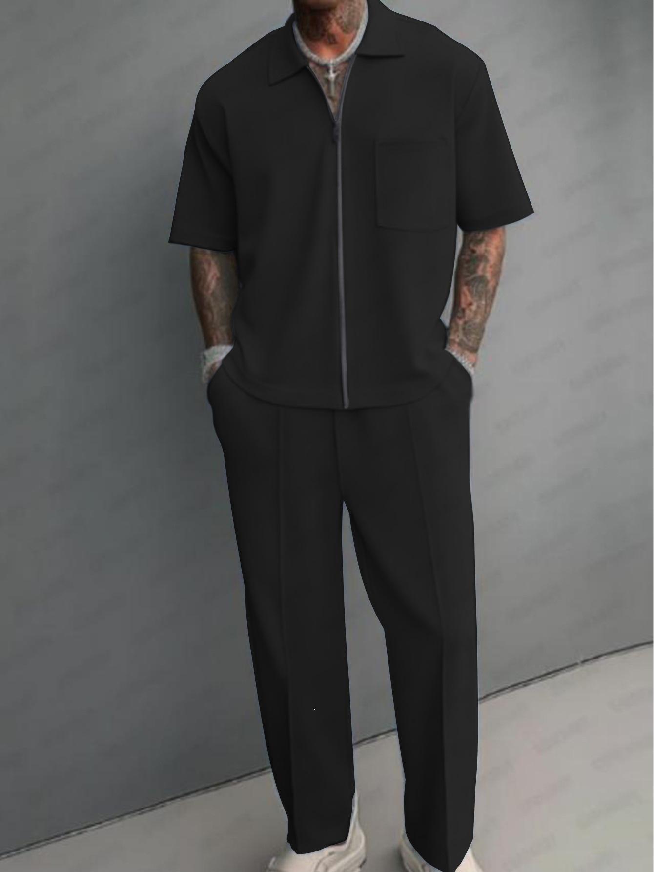Lapel-collar Shirt And Short-sleeve Mens Casual Set