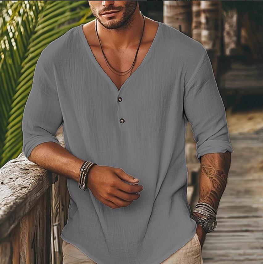 Men's V-neck Lapel Long-sleeve Shirt 4