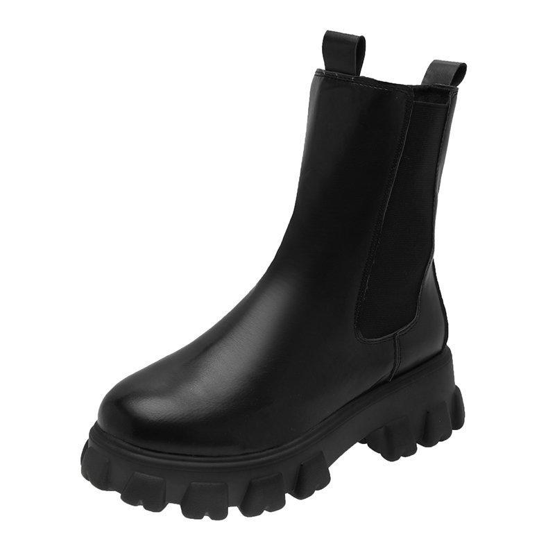 British Style Mid Calf Boots for Women - Autumn Winter Thick Sole Chunky Heel Ankle Boots 7