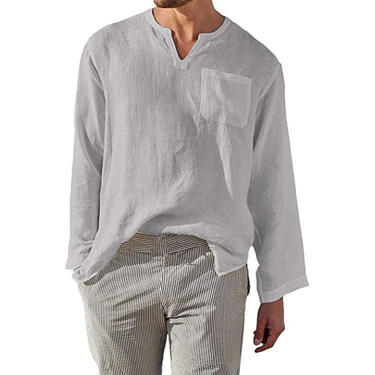 Linen Solid-color Casual Loose-fit Long-sleeve Shirt 5