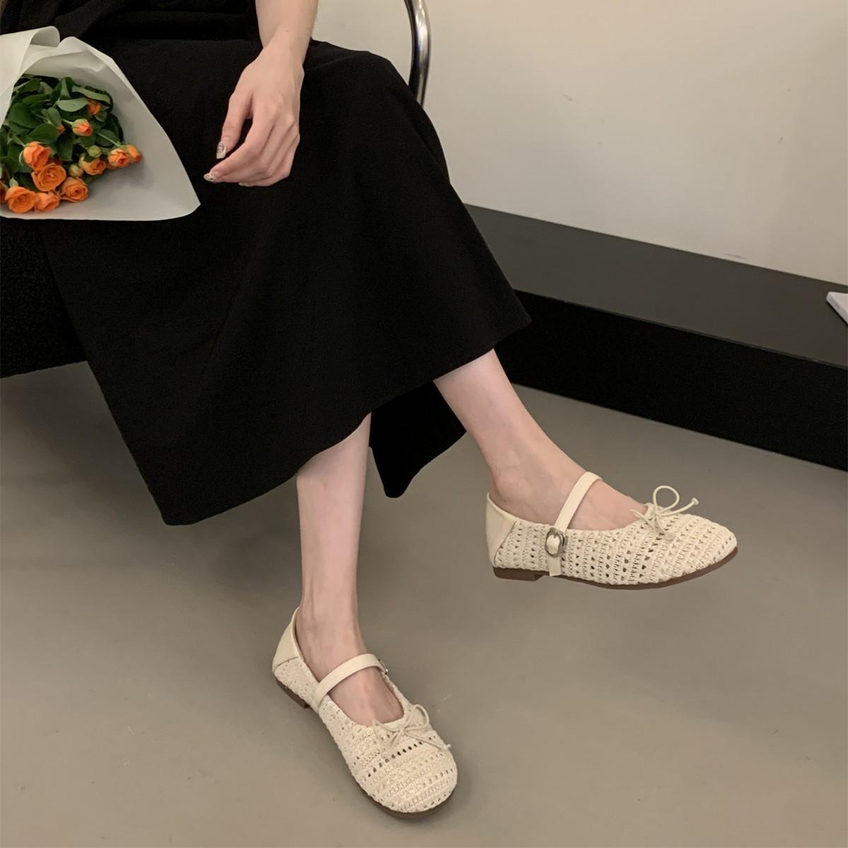Retro Hollow Breathable Woven Mary Jane Shoes Women 5