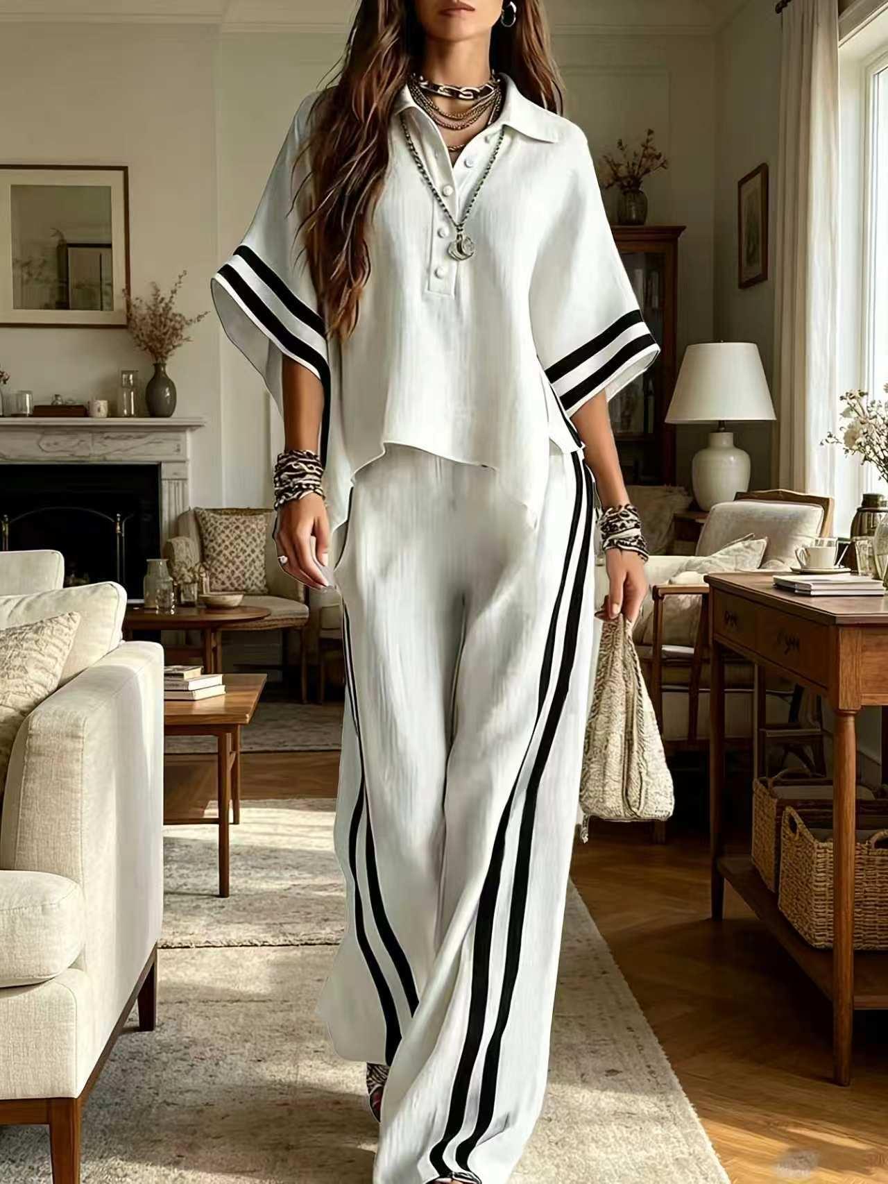 Short-sleeve Shirt And Loose-fitting Trousers Two-piece Set 12