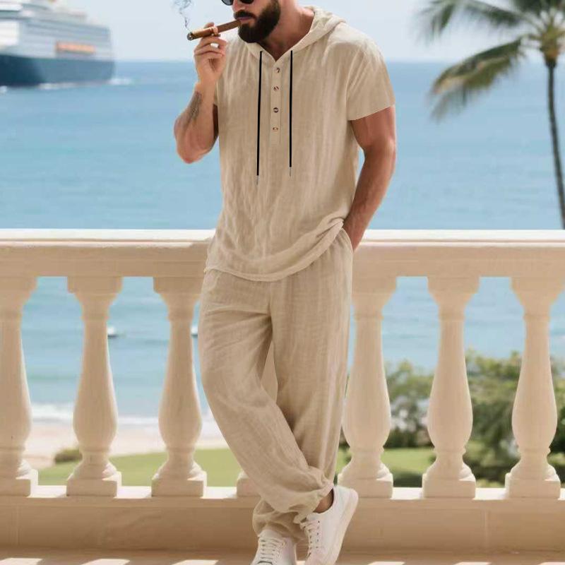 Mens Casual Loose-fitting Breathable Top And Pants 8