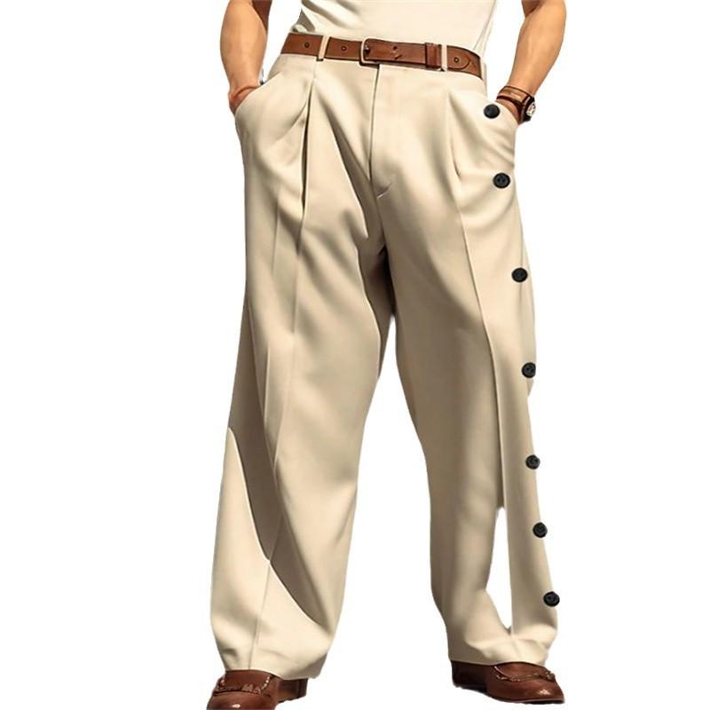 Mens Formal Solid-color Single-breasted Loose-fit Straight-leg Twill Suit Pants 5