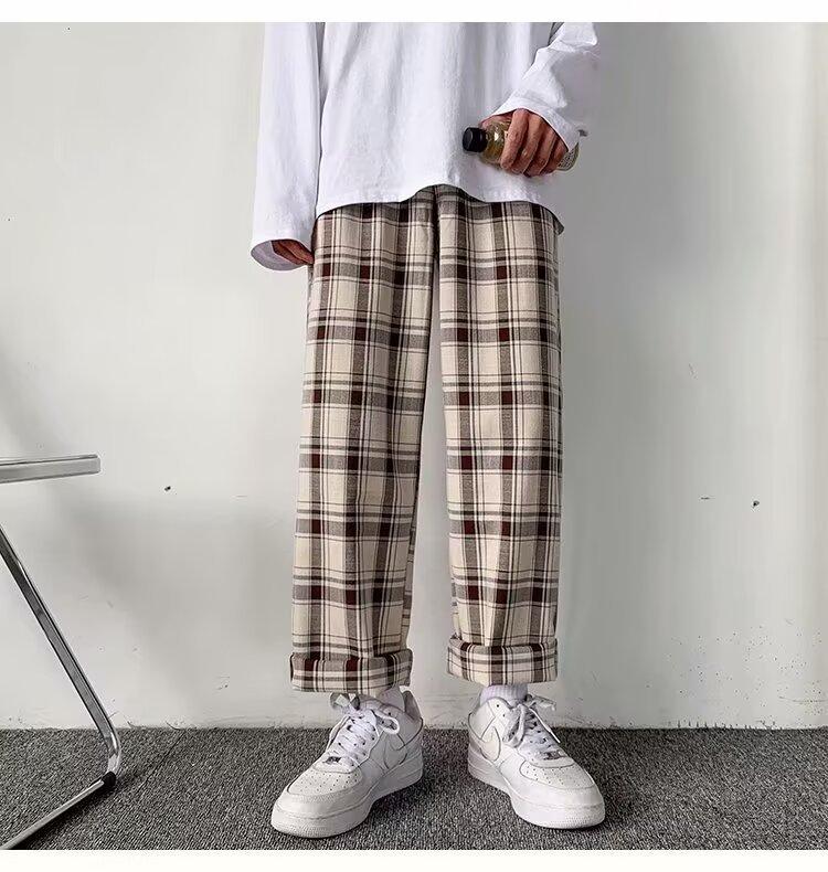 Men's Casual All-Match Loose Plaid Wide-Leg Trousers 7