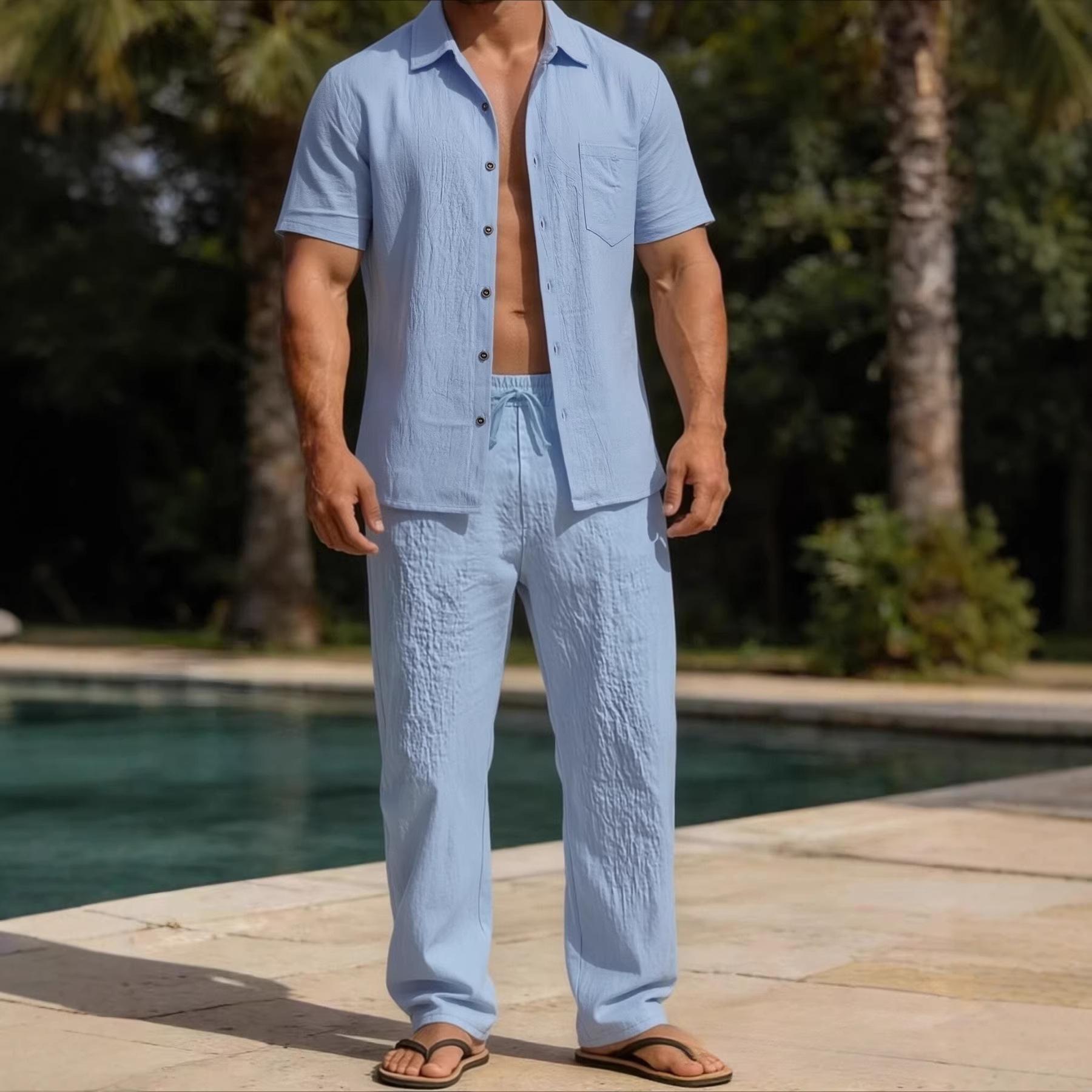 Mens Casual Trendy Short-Sleeve Shirt Set 3