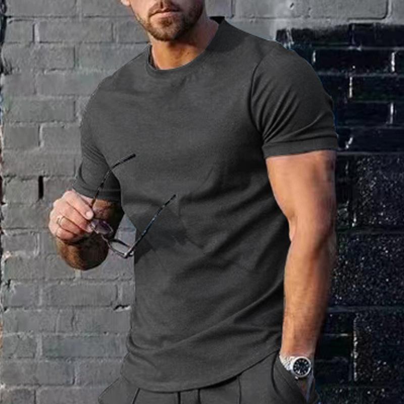 Mens Summer Solid-Color Crew-Neck Short-Sleeve Top 9