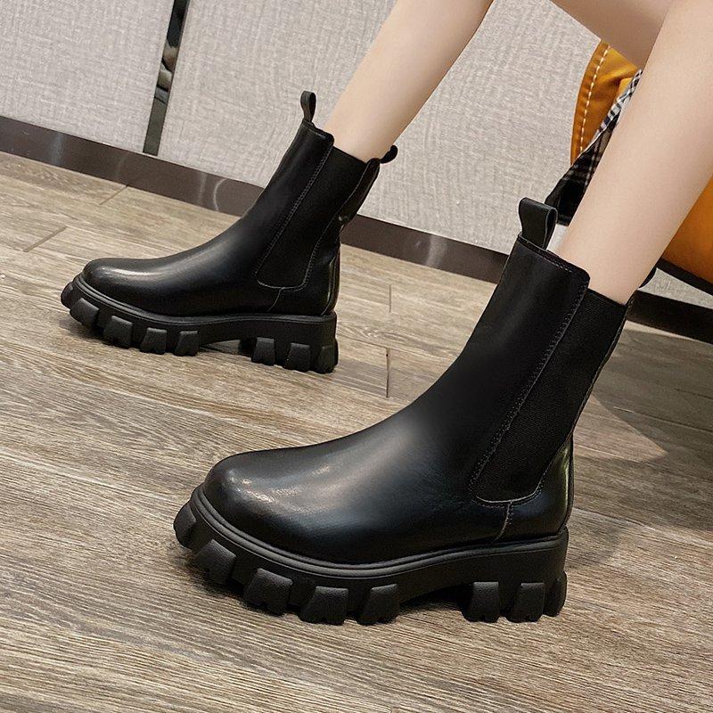 British Style Mid Calf Boots for Women - Autumn Winter Thick Sole Chunky Heel Ankle Boots 4