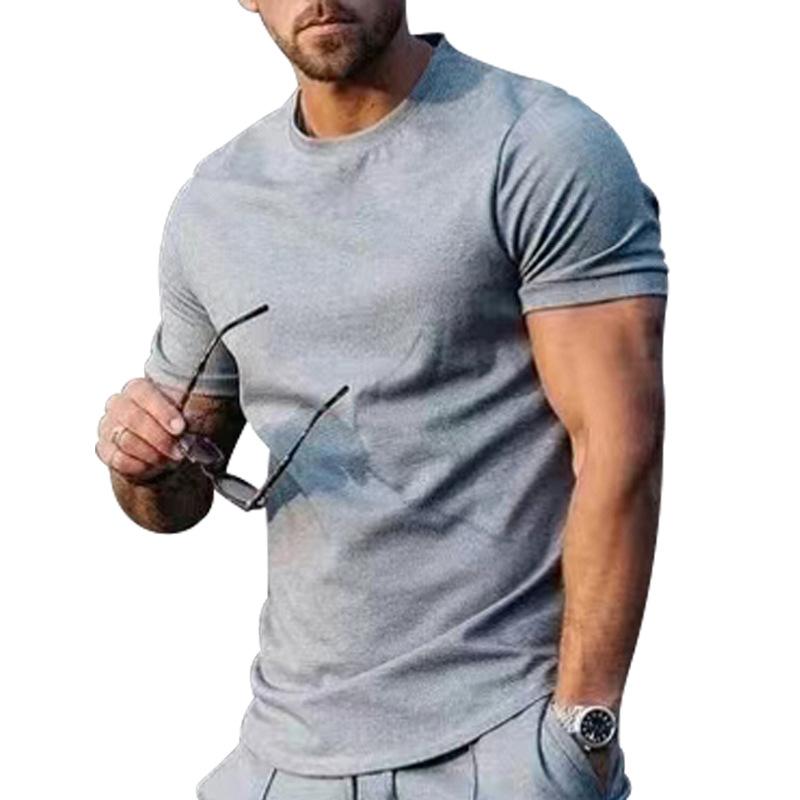Mens Summer Solid-Color Crew-Neck Short-Sleeve Top 4